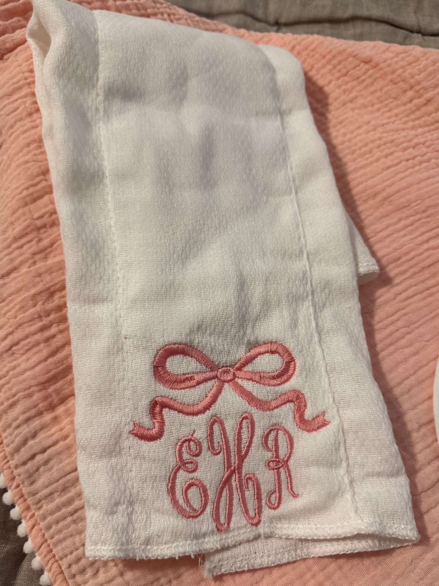 Girls Bow Monogram Burp Cloth