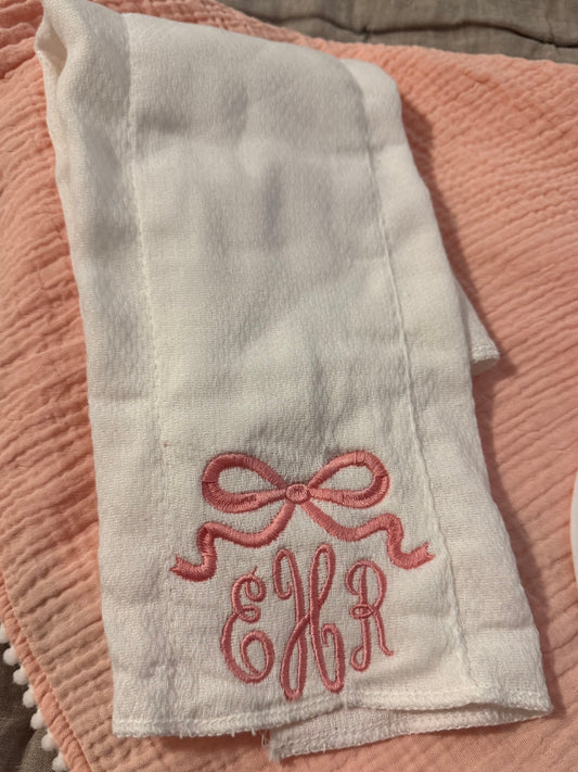 Girls Bow Monogram Burp Cloth